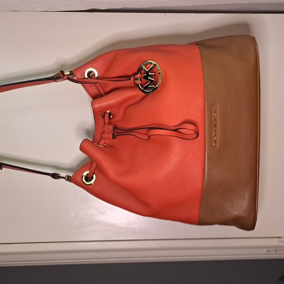 Michael Kors Collection Handbags - SOLD 🎁 NEW Michael Kors Orange & Brown Soft Pebble Leather Shoulder Bag